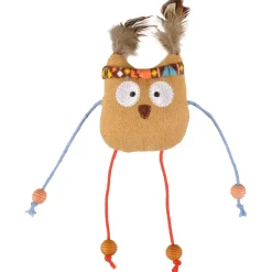 Flamingo Indy Uil Met Veren - Kattenspeelgoed - 20.5x9 cm Beige Oranje Turquoise