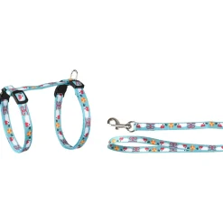 Flamingo Kattenharnas + Lijn Arwen - Kattentuigje - Blauw Print 20-35cm 10mm