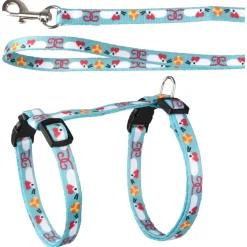 Flamingo Kattenharnas + Lijn Arwen - Kattentuigje - Blauw Print 20-35cm 10mm