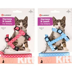 Flamingo Kittenharnas + Lijn Amsi - Kattentuigje - Assorti 15-25cm 10mm