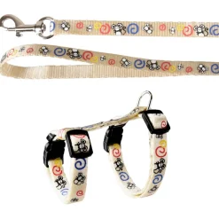 Flamingo Kittenharnas + Lijn Topo Muismotief - Kattentuigje - Wit Print 20-35cm 10mm