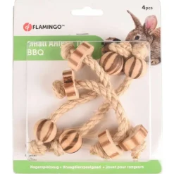 Flamingo Knaagdierspeelgoed Bbq Hout Met Touw - Speelgoed - 15x3x3 cm Gevlamd