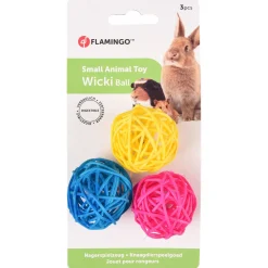 Flamingo Knaagdierspeelgoed Wicki Balls - Speelgoed - Ø3.5 cm Blauw Geel Pink 3 stuks