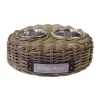 Happy-House Dubbele Rieten Voerbak Rond - Hondenvoerbak - 35x17 cm Naturel