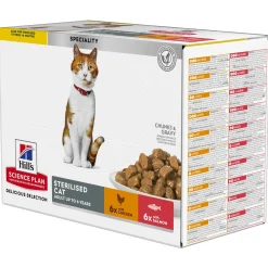 Hill's Feline Maaltijdzakjes Adult Sterilised - Kattenvoer - Kip Zalm 12x85 g
