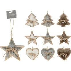 Homestyle Hangdeco Hout - Kerstversiering - 9x1x9 cm Assorti