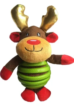 Homestyle Hondenspeeltje Rendier Goud - Hondenspeelgoed - 20 cm Bruin Groen Rood