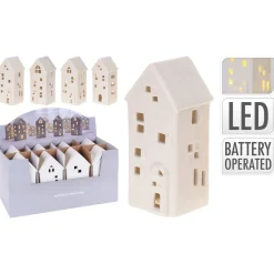 Homestyle Huis Met Led - Verlichting - 7x7x16 cm Wit Assorti