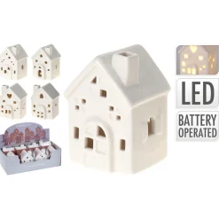 Homestyle Huis Met Led - Verlichting - 6x6x10 cm Wit Assorti