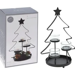 Homestyle Kerstboom Theelichthouders - Branders - 19x14x29.5 cm Zwart