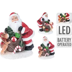 Homestyle Kerstman Met Hond Met Led - Kerstversiering - 15 cm