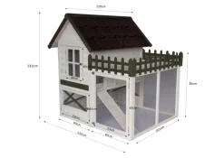 Homestyle Konijnenhok Estate - Dierenverblijf - 130x120x132 cm Wit Grijs