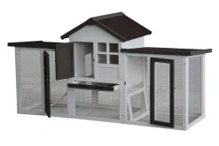 Homestyle Konijnenhok Fenna - Dierenverblijf - 180x62x93 cm Bruin Wit