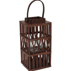 Homestyle Lantaarn Hout - Verlichting - 20x20x38 cm Bruin