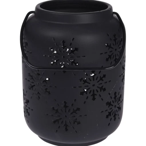 Homestyle Lantaarn Sneeuwvlok - Kerstversiering - 14x14x18.5 cm Zwart