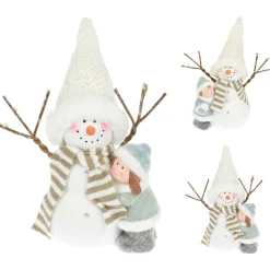 Homestyle Sneeuwman Met Kind Flock - Kerstversiering - 17x8x20 cm Assorti