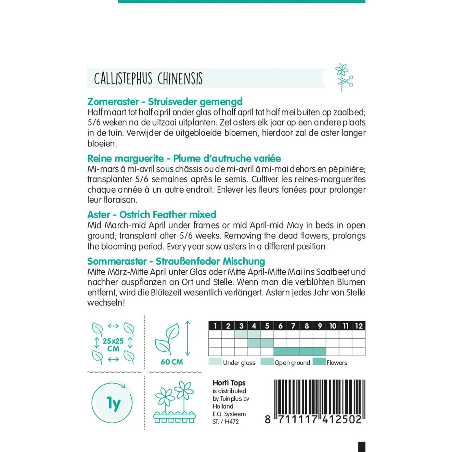 Hortitops Callistephus - Zomeraster Struisveder Gemengd - Bloemenzaden - 750 mg