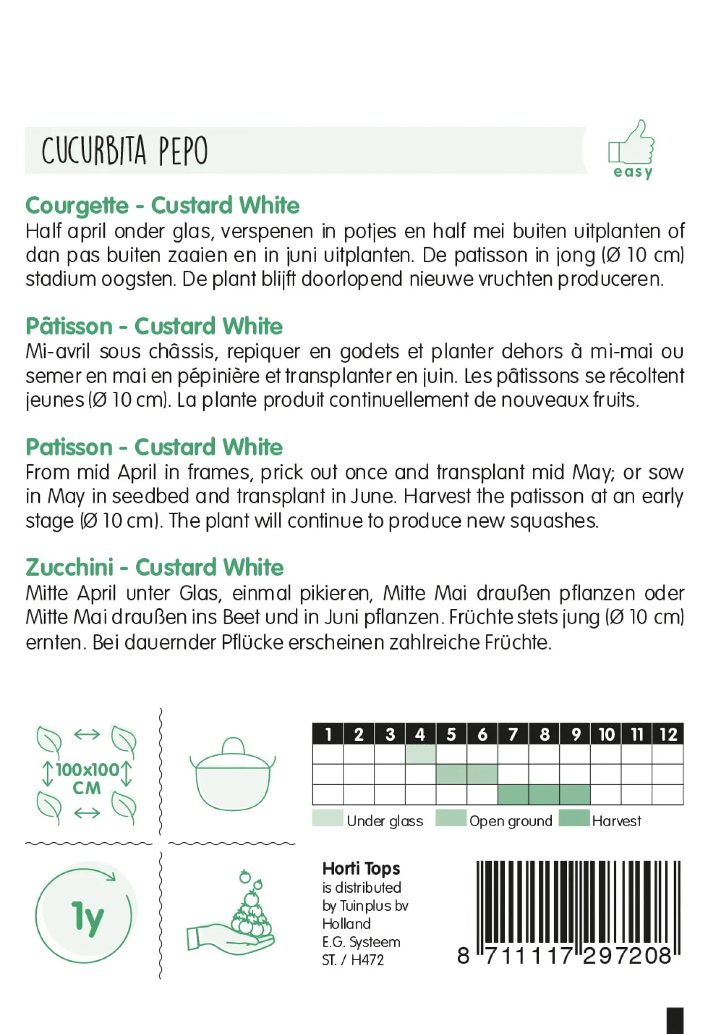 Hortitops Courgette Custard White - Groentezaden - 1 g