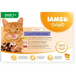 Iams Delights Land Collection In Saus - Multipack - Kattenvoer - Kip Lam Rund 12x85 g