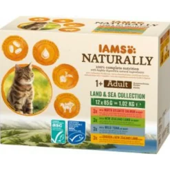 Iams Naturally Adult Land & Sea Collection - Multipack - Kattenvoer - Vlees Vis 12x85 g