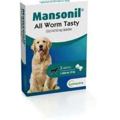 Mansonil All Worm Tasty Bone - Anti wormenmiddel - 2 tab Vanaf 2.5 Kg. 1 Tab Per 10 Kg