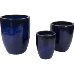 Mega Collections Glazed Egg Vaas S3 - Pot & Plantenbak - D35/54H44/67 cm Blauw