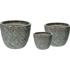 Mega Collections Glazed Pineapple Pot S3 - Pot & Plantenbak - D22/38H18/30 cm Mosgroen