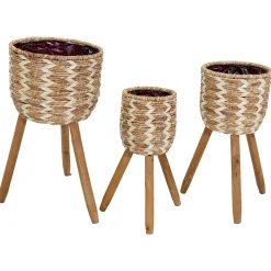 Mega Collections Plantenmand Op Poten S3 - Pot & Plantenbak - D18/31.5H44/60 cm Naturel Wit