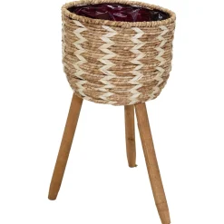 Mega Collections Plantenmand Op Poten - Pot & Plantenbak - Ø24x52 cm Naturel Wit