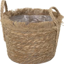 Mega Collections Plantenmand Raffa Met Handvat - Pot & Plantenbak - Ø27x21 cm Naturel