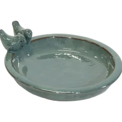 Mega Collections Vogelbad/Drinkschaal Keramiek - Drinkbak - Ø30x11 cm Mosgroen