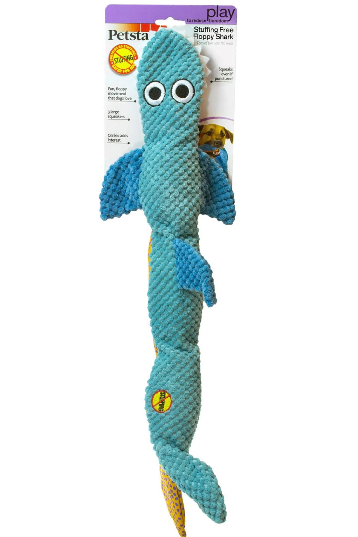 Petstages Stuffing Free Floppy Shark - Hondenspeelgoed - Blauw per stuk