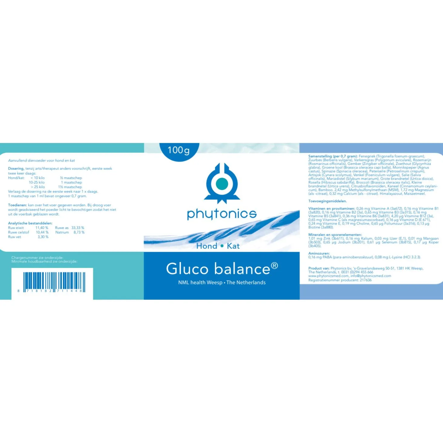 Phytonics Gluco Balance - Supplement - Suikerstofwisseling - 100 g Hond/Kat