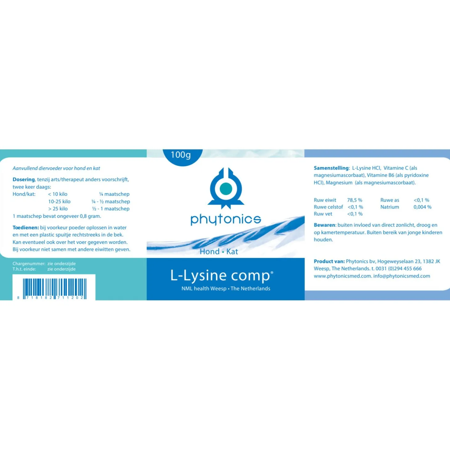 Phytonics L-Lysine Comp - Supplement - Weerstand - 100 g Hond/Kat