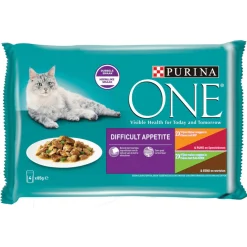 Purina One Adult Difficult Appetite Maaltijdzakjes - Kattenvoer - Rund Gevogelte Groente 4x85 g