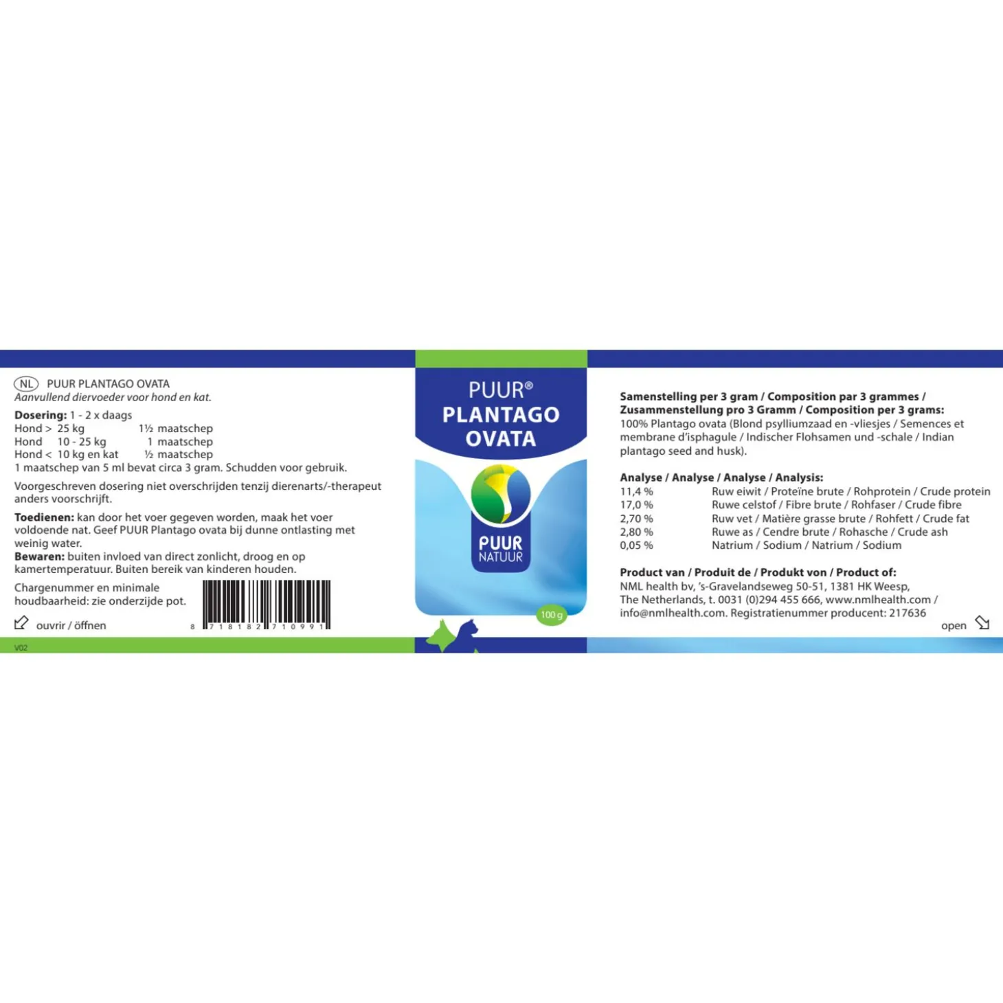 Puur Natuur Plantago Ovata - Supplement - 100 g