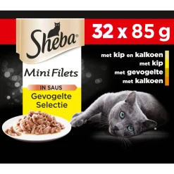 Sheba Mini Filets In Saus Maaltijdkuipjes Multipack - Kattenvoer - Gevogelte 32x85 g