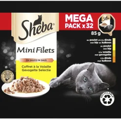 Sheba Mini Filets In Saus Maaltijdkuipjes Multipack - Kattenvoer - Gevogelte 32x85 g
