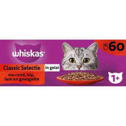 Whiskas 1+ Classic Selectie In Gelei Maaltijdzakjes Multipack - Kattenvoer - Rund Kip Lam 60x85 g