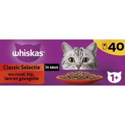 Whiskas 1+ Classic Selectie In Saus Maaltijdzakjes Multipack - Kattenvoer - 40x85 g