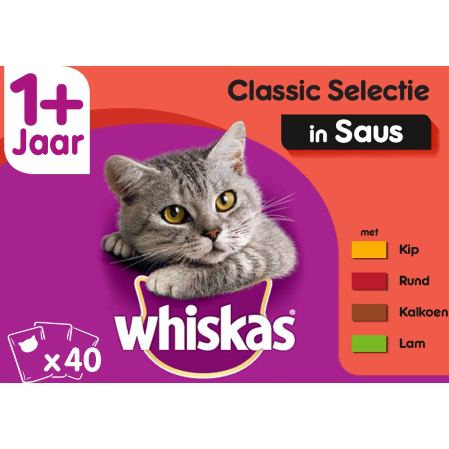 Whiskas 1+ Classic Selectie Groenten In Saus - Kattenvoer - 40x100 g