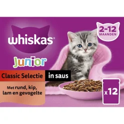 Whiskas Junior Classic Selectie In Saus Maaltijdzakjes Multipack - Kattenvoer - 12x85 g