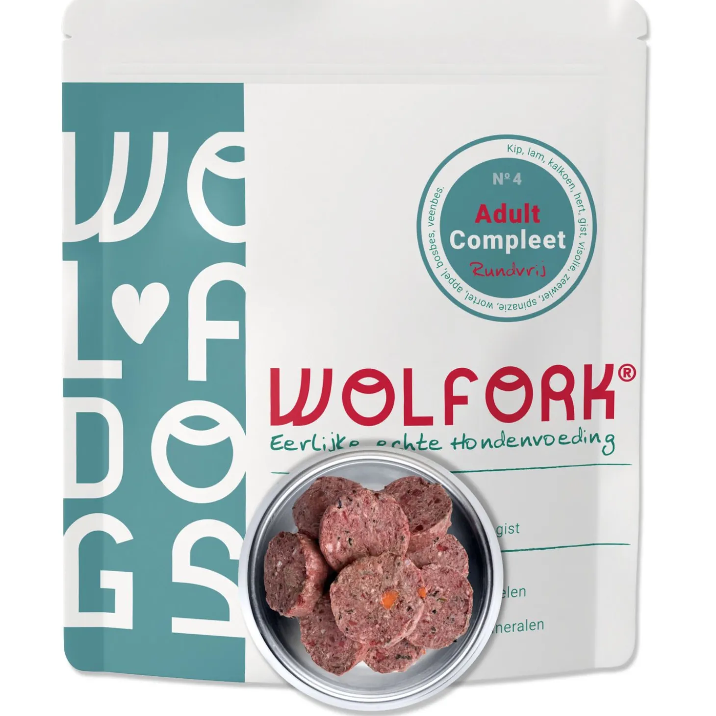 Wolfork №4 Adult Compleet Rundvrij - Diepvriesvoer - Kip Lam Kalkoen 850 g Rundvrij