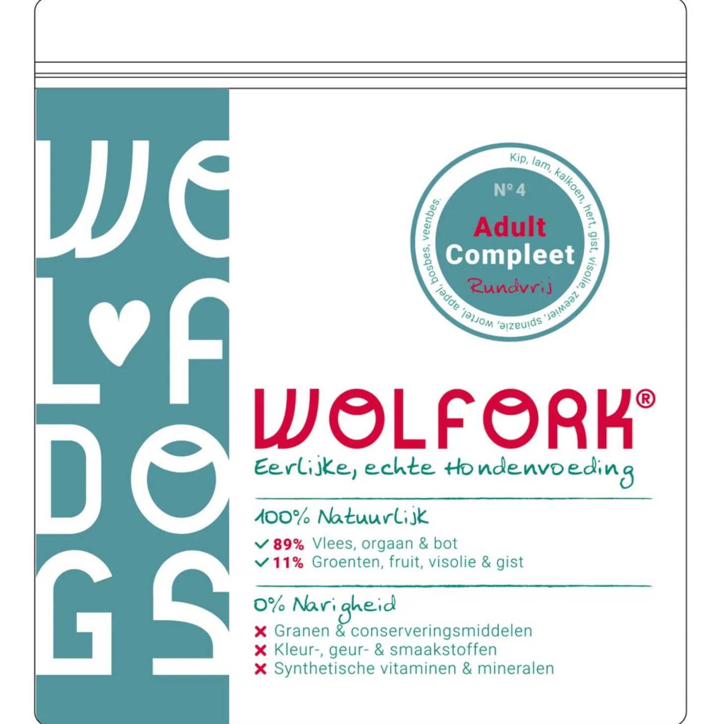 Wolfork №4 Adult Compleet Rundvrij - Diepvriesvoer - Kip Lam Kalkoen 850 g Rundvrij