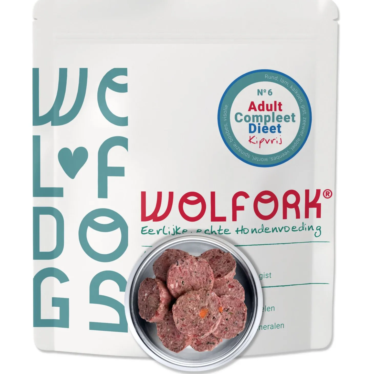 Wolfork №6 Adult Dieet Compleet Kipvrij - Diepvriesvoer - Rund Lam Kalkoen 1.8 kg Kipvrij