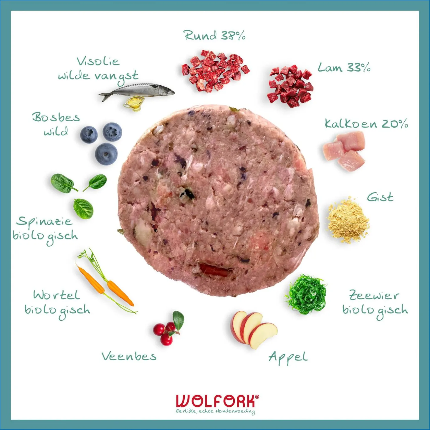 Wolfork №6 Adult Dieet Compleet Kipvrij - Diepvriesvoer - Rund Lam Kalkoen 850 g Kipvrij