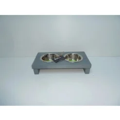 Wood Musthaves Dubbele Voerbak Hout Grijs - Hondenvoerbak