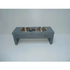 Wood Musthaves Dubbele Voerbak Hout Grijs - Hondenvoerbak