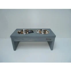 Wood Musthaves Dubbele Voerbak Hout Grijs - Hondenvoerbak