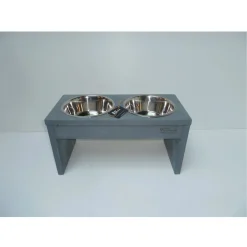 Wood Musthaves Dubbele Voerbak Hout Grijs - Hondenvoerbak